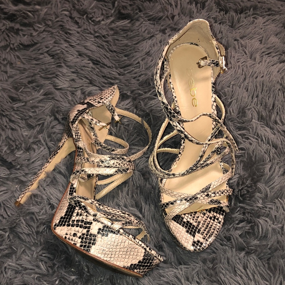 Well worn leather SnakePrint Lace-Up Stiletto Heels in Beige and Black